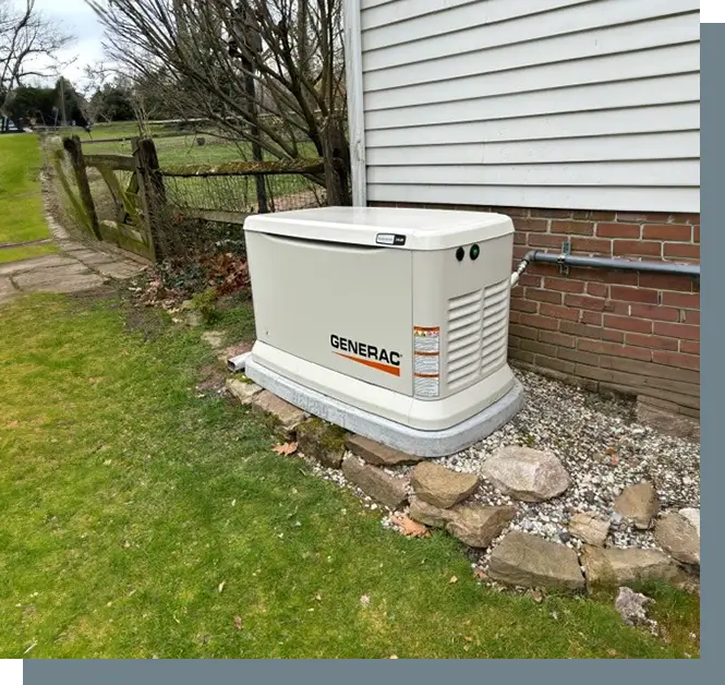 A home with an electric generator outside of it.